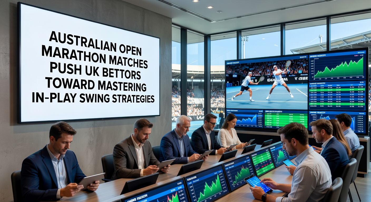 Close-up of a UK bettor analyzing live Australian Open stats on a phone, highlighting in-play odds during a momentum swing