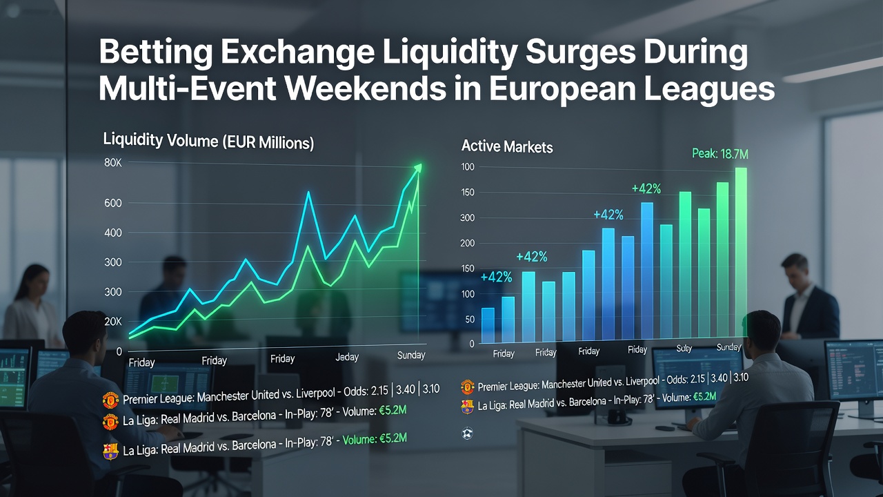 Betting exchange interface showing increased liquidity during a busy European football weekend