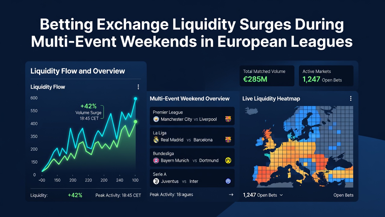 Chart illustrating liquidity growth on betting exchanges during packed European league weekends