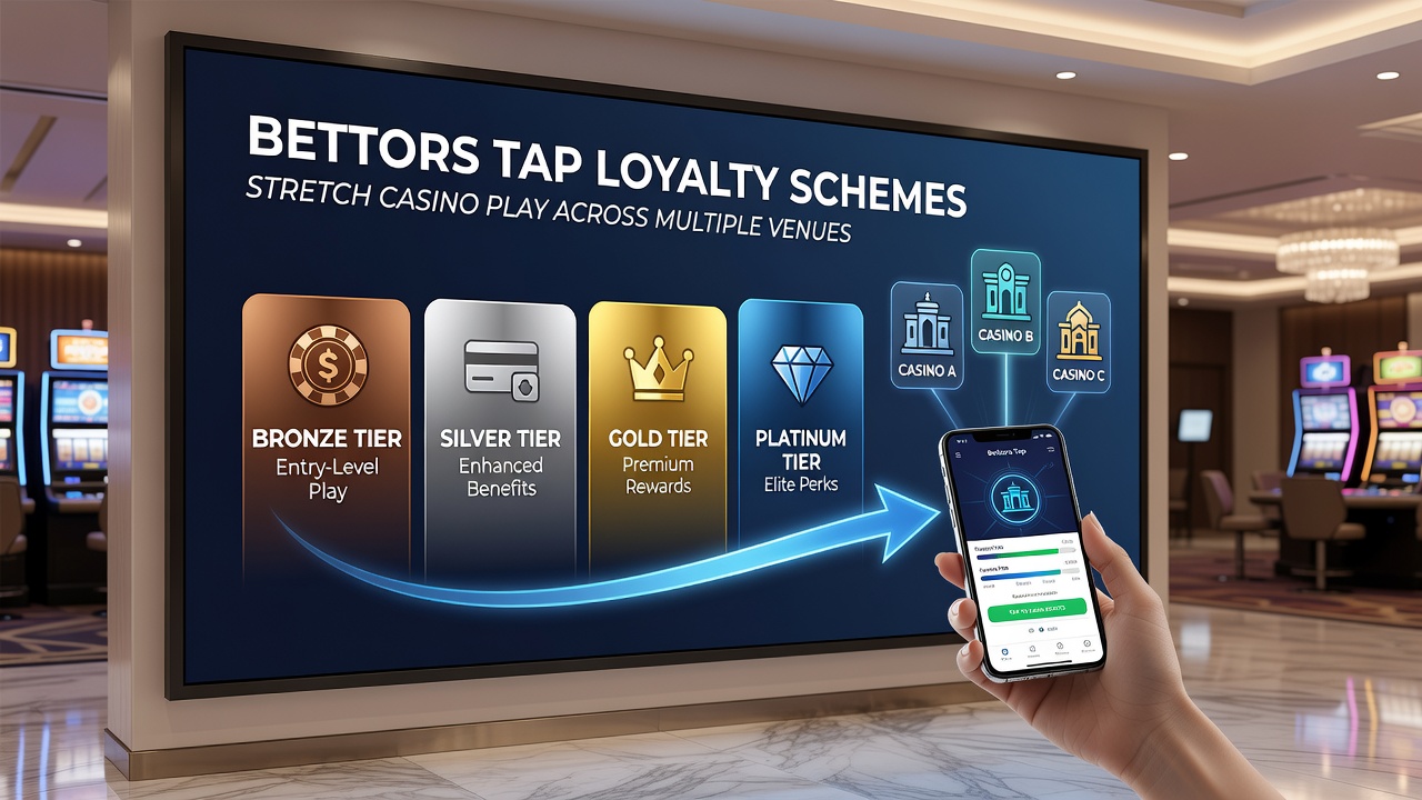 Group of casino guests comparing reward tier benefits during a multi-venue gaming trip