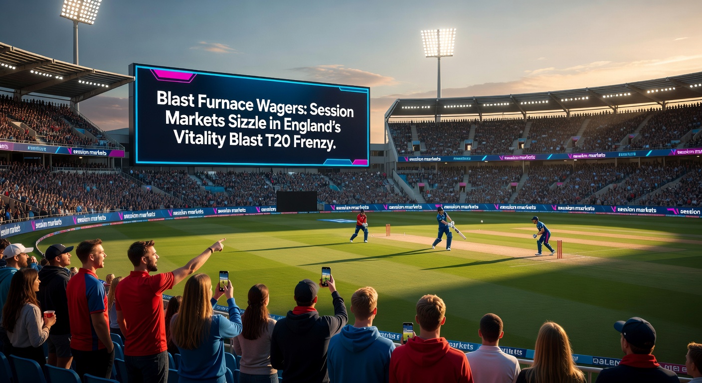 Close-up of a Vitality Blast scoreboard during a tense session, showing live betting odds for runs and wickets updating in real-time