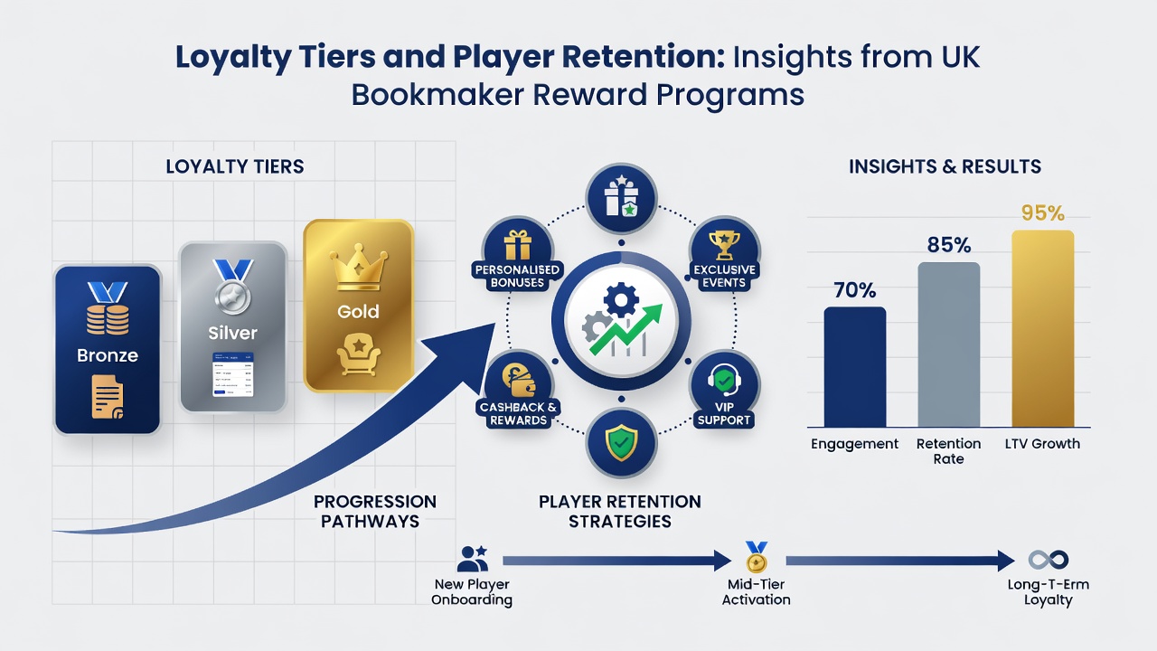 Infographic detailing tier benefits and retention metrics from British betting operators