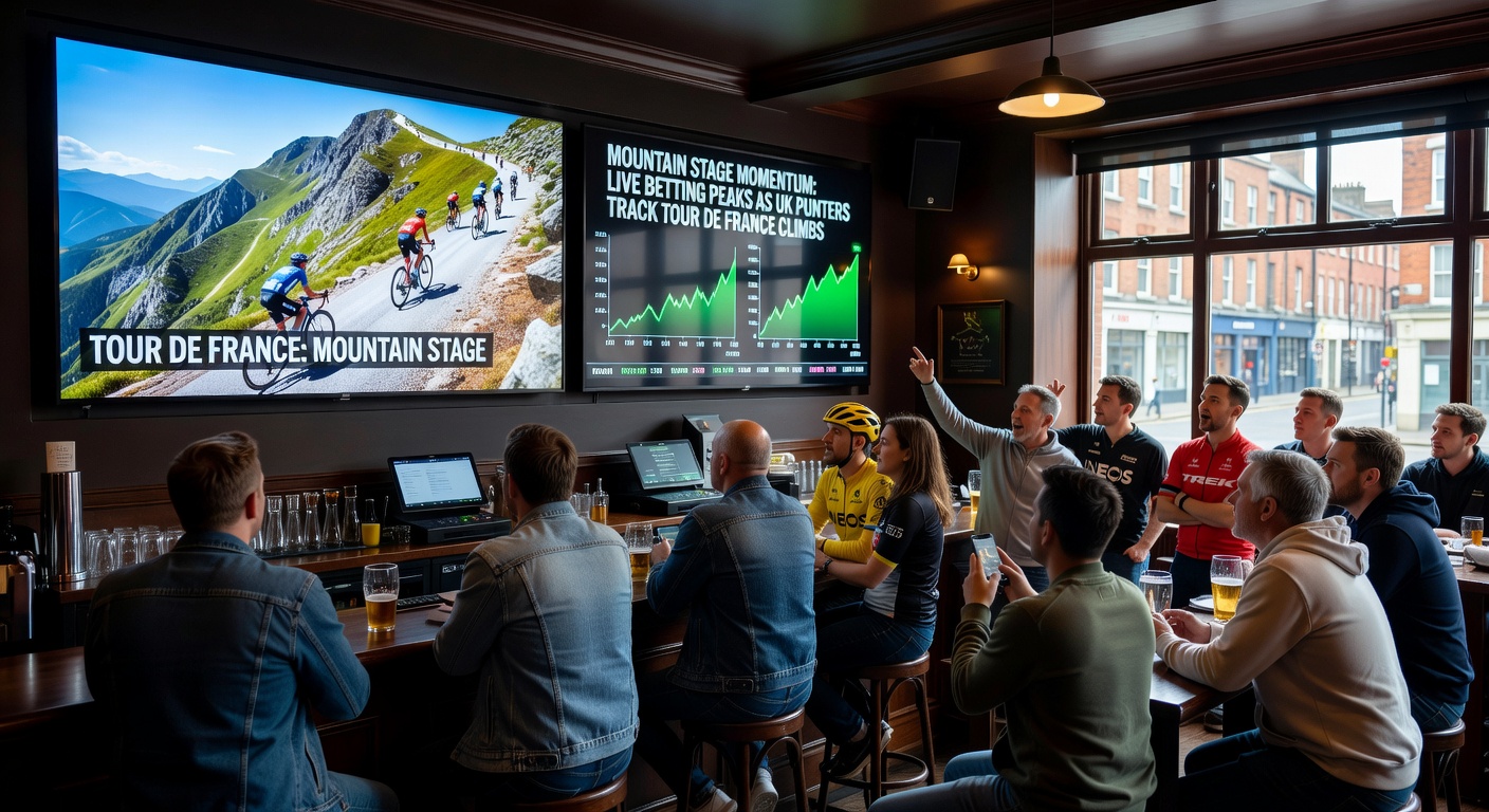 Cyclists battling up a steep Tour de France mountain pass with dramatic alpine backdrop and cheering crowds