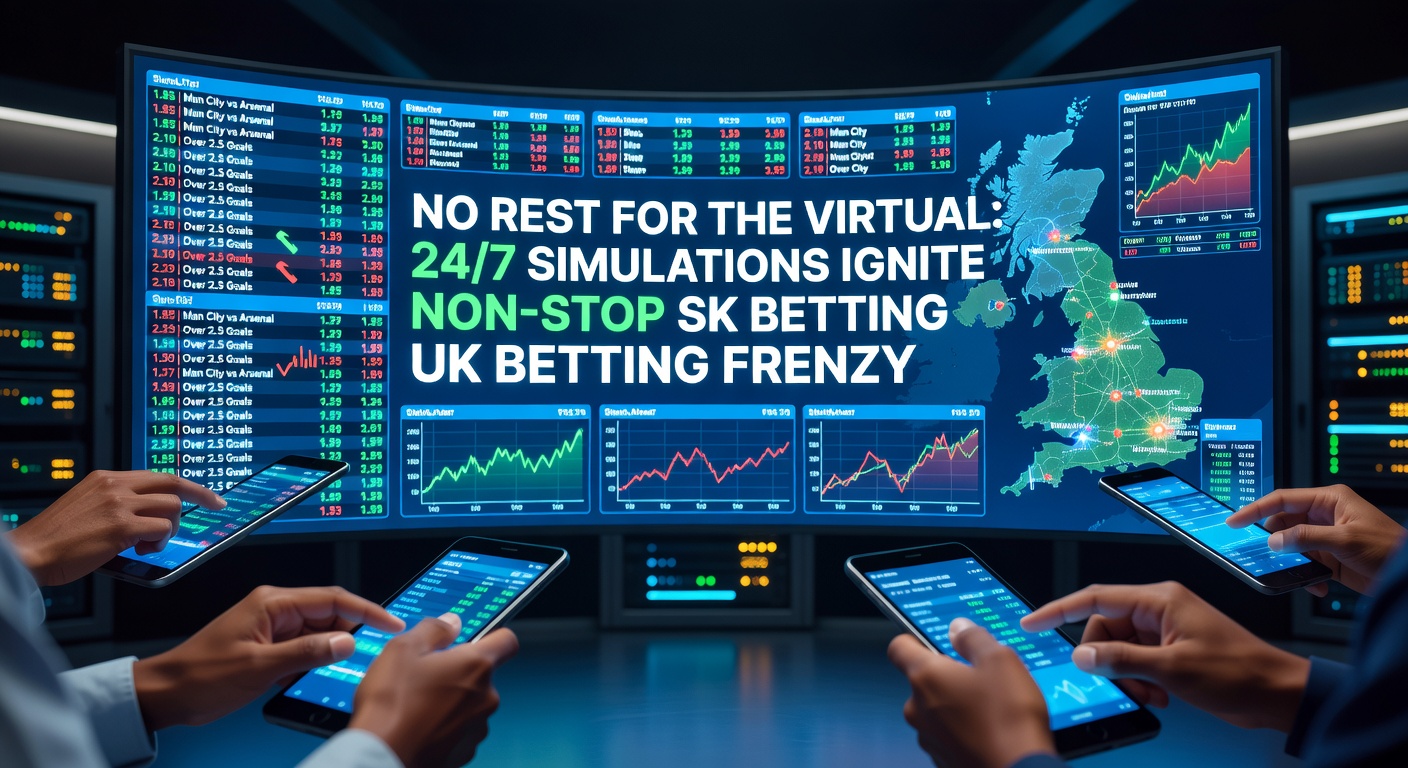 Dynamic screenshot of a virtual football simulation match in progress on a betting platform, with live odds updating in real-time