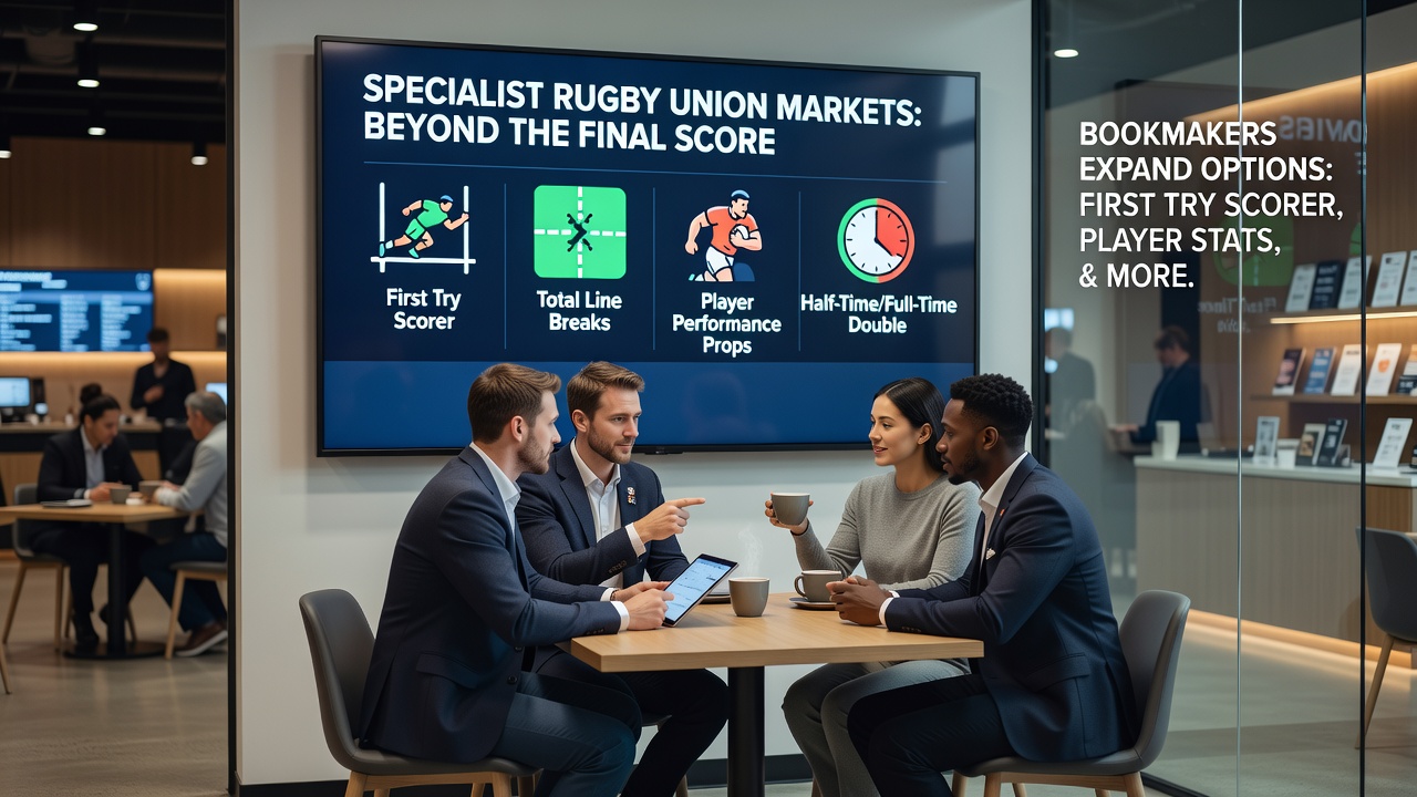 Close-up of rugby ball and betting app interface on a mobile device
