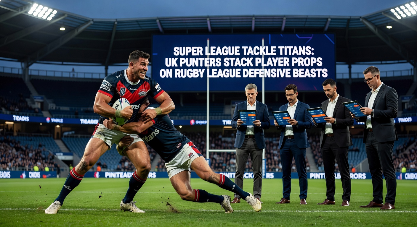 Super League players in a defensive huddle, emphasizing team tackle strategies